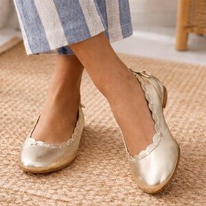 Jack Rogers Lucie Metallic Gold Leather Ballet Flats Size 8M